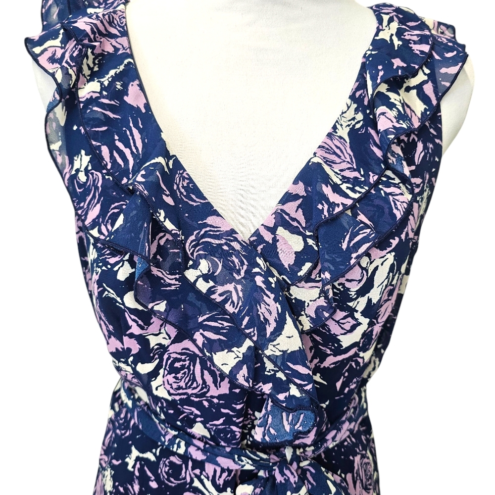 Jonathan Martin Floral V-Neck Dress with Ruffle Neckline Sleeveless Size 10 - Picture 2 of 9